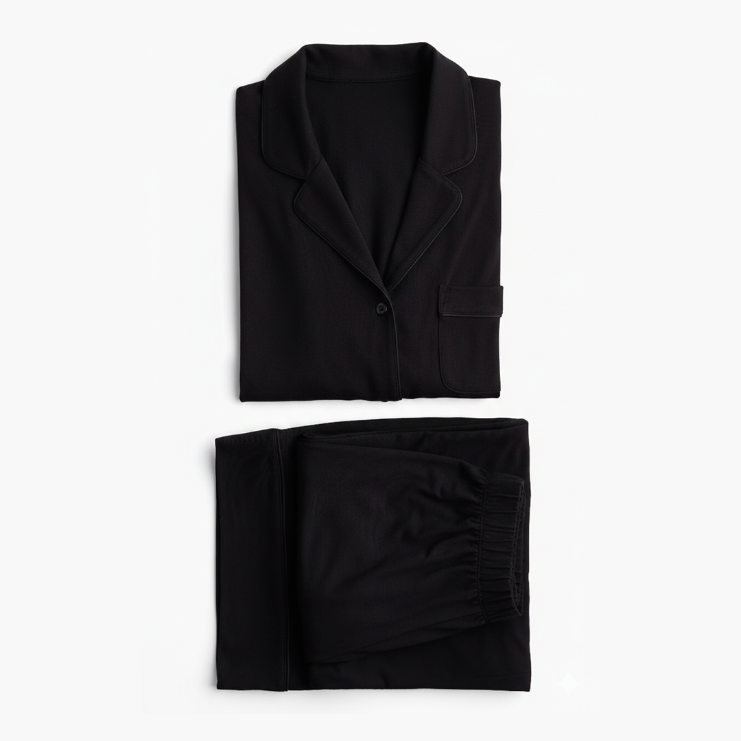 Emerce - Basic Linen Pajama Set - Black
