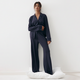 Emerce - Basic Linen Pajama Set - Navyblue