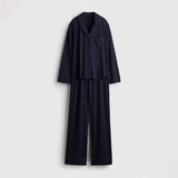 Emerce - Basic Linen Pajama Set - Navyblue