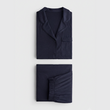 Emerce - Basic Linen Pajama Set - Navyblue