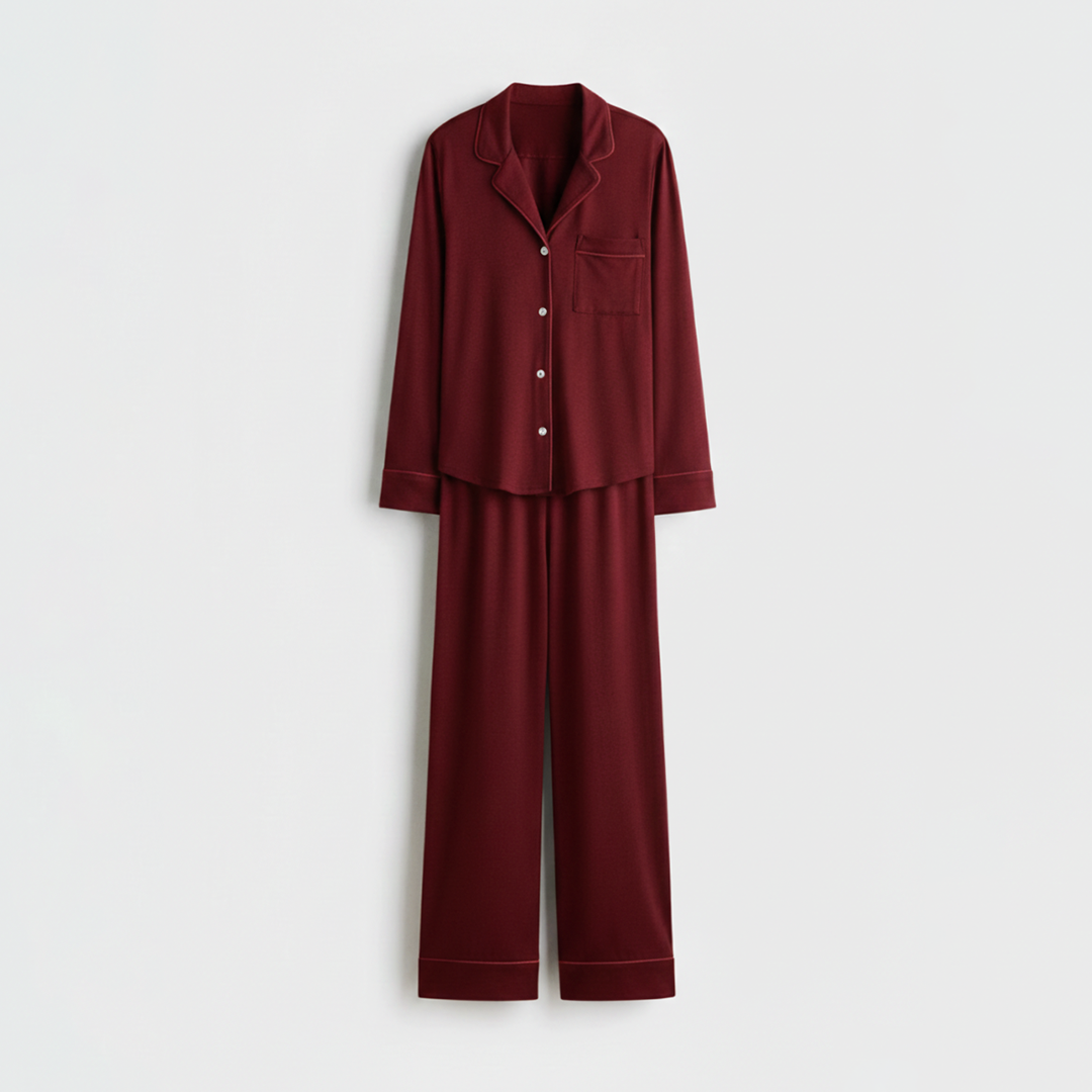 Emerce - Basic Linen Pajama Set - Red