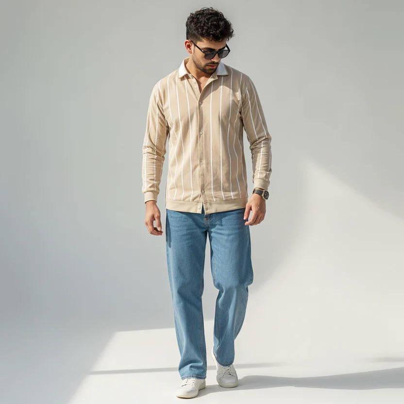 Emerce Striped Button Down - BIEGE