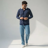 Emerce Striped Button Down - Navy Blue