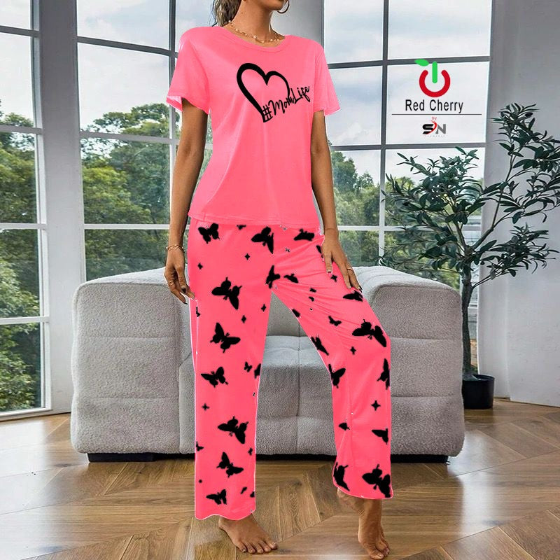 Mom Life Printed Night Suit - pink