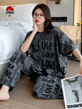 M- GREY Love Printed Night Suit