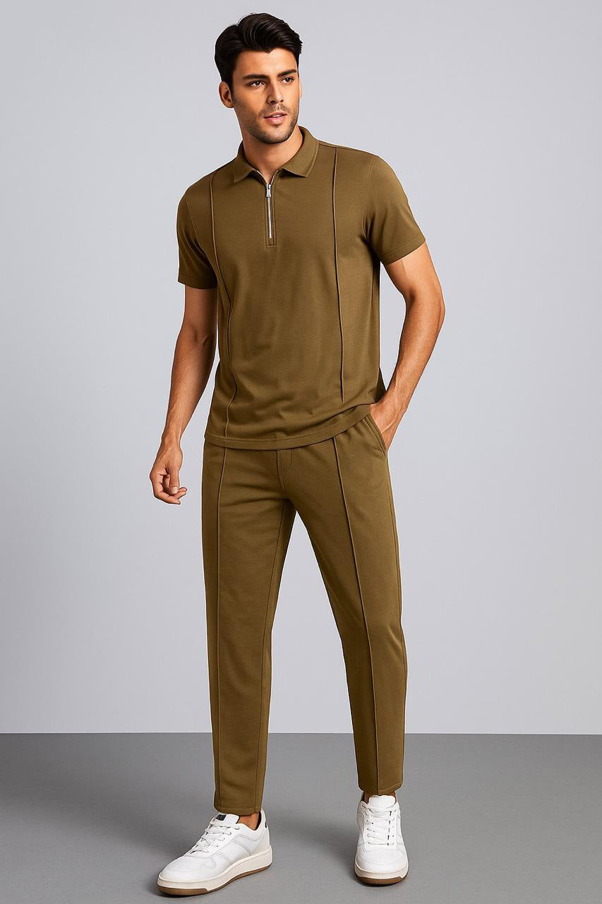 Zipper Stripe-Summer Tracksuit - OLIVE