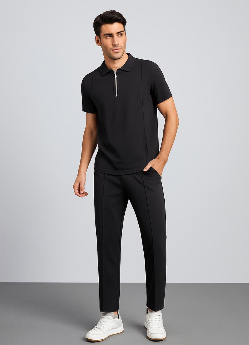 Zipper Stripe-Summer Tracksuit - BLACK