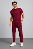 Zipper Stripe-Summer Tracksuit - Maroon