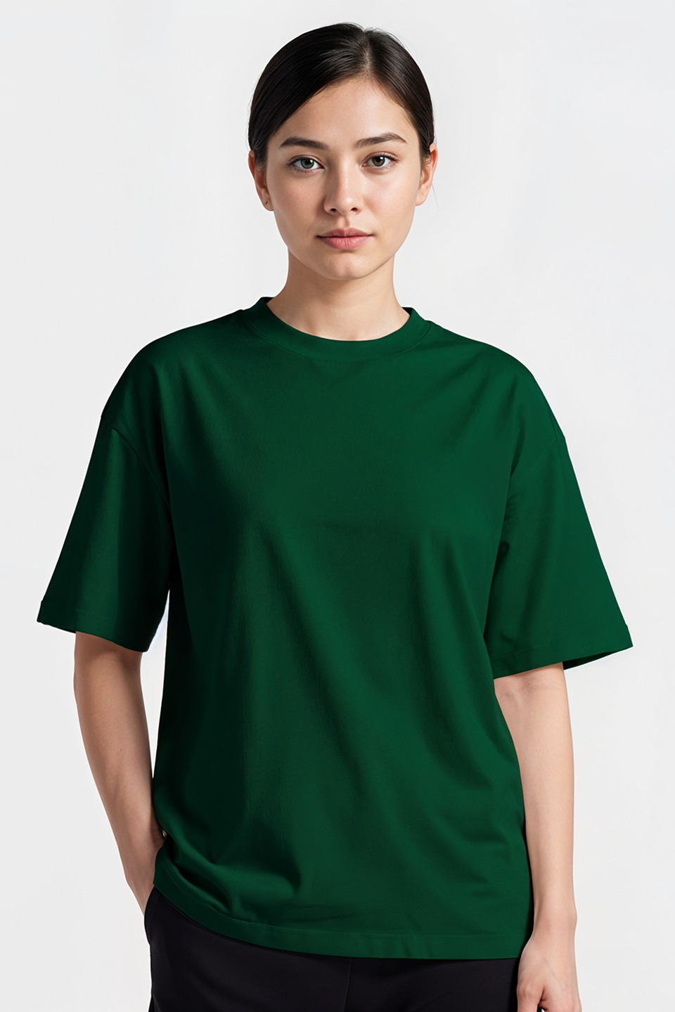 Emerce - Bottle Green Drop Shoulder Tshirt-W