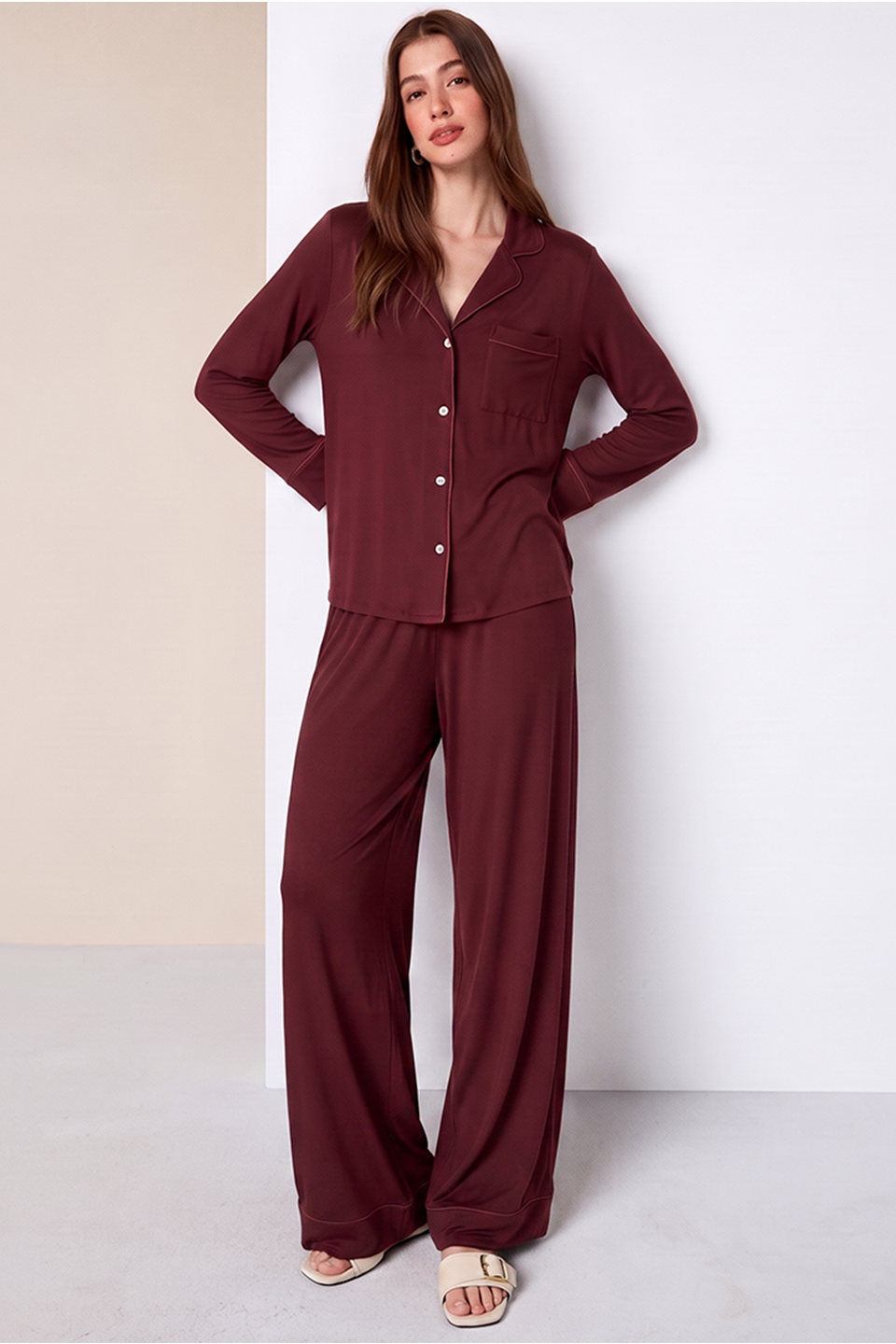 Emerce - Basic Linen Pajama Set - Red