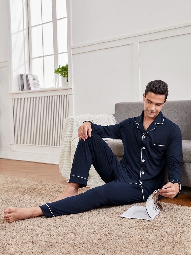 Mens Silk Navy