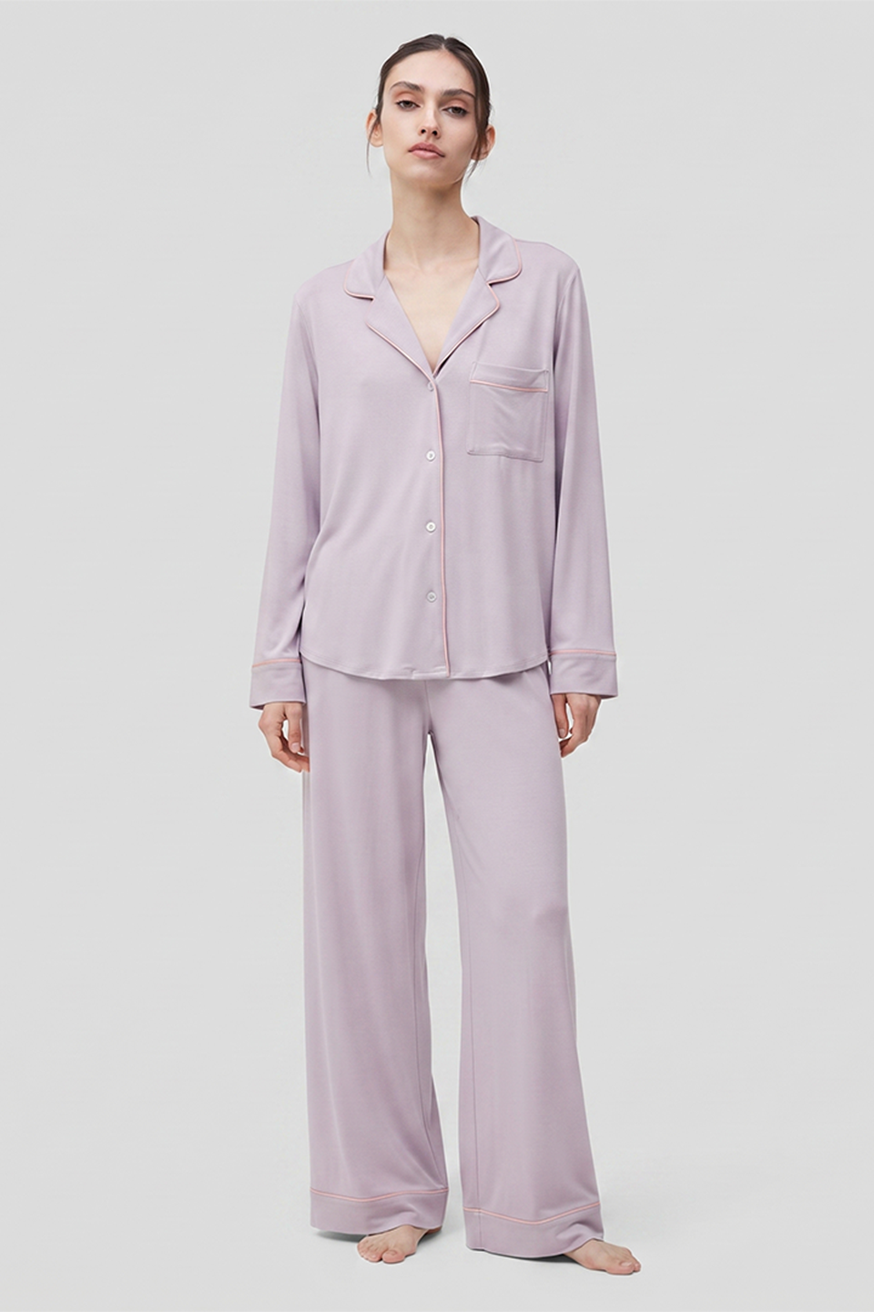 Emerce - Basic Linen Pajama Set - Lilac