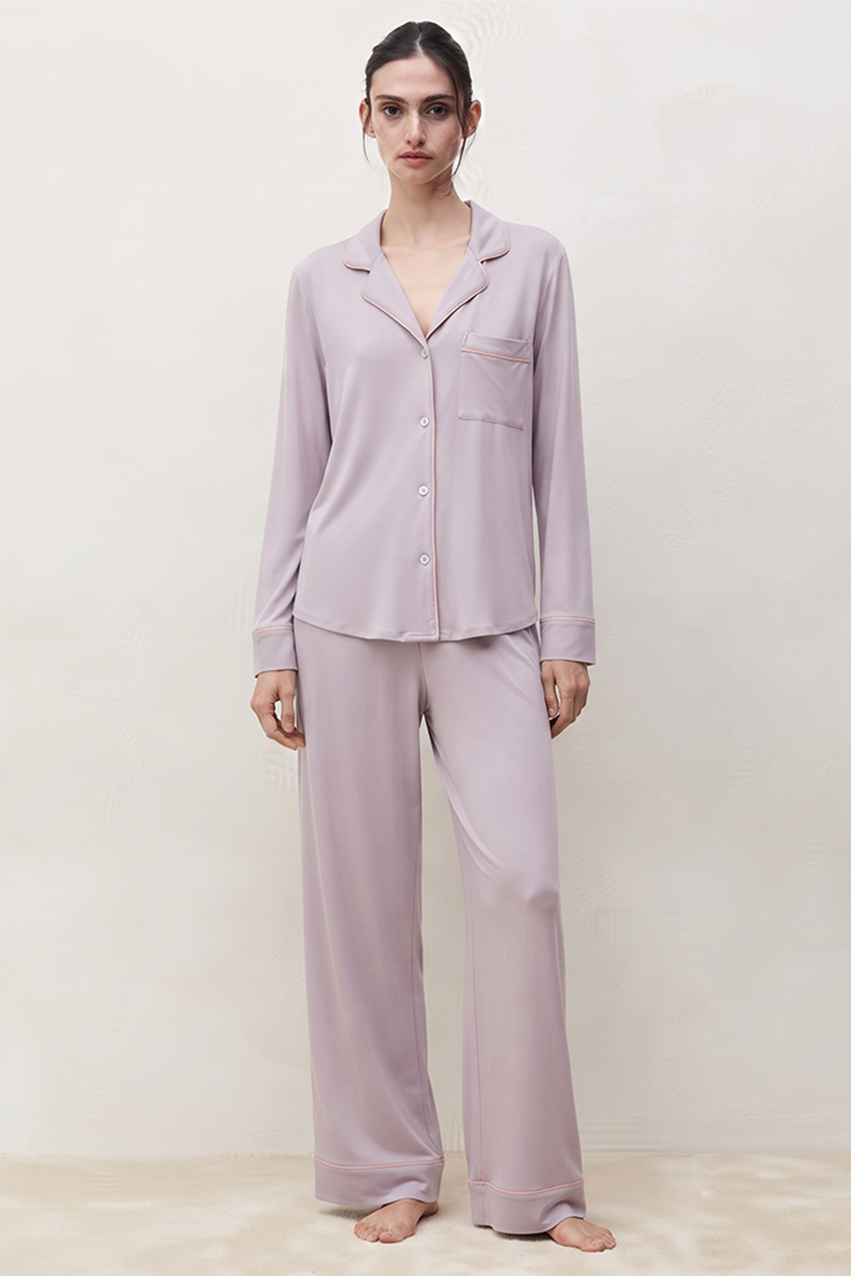 Emerce - Basic Linen Pajama Set - Lilac