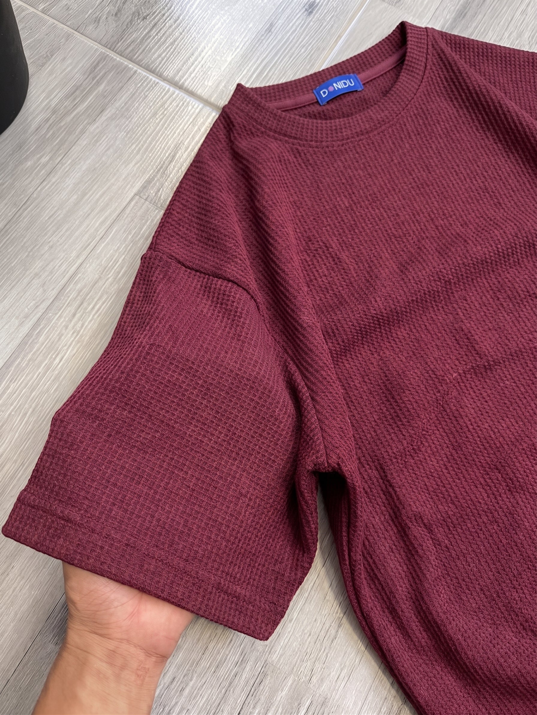 Emerce - Oversized Waffle Knit Tee For Men - Maroon
