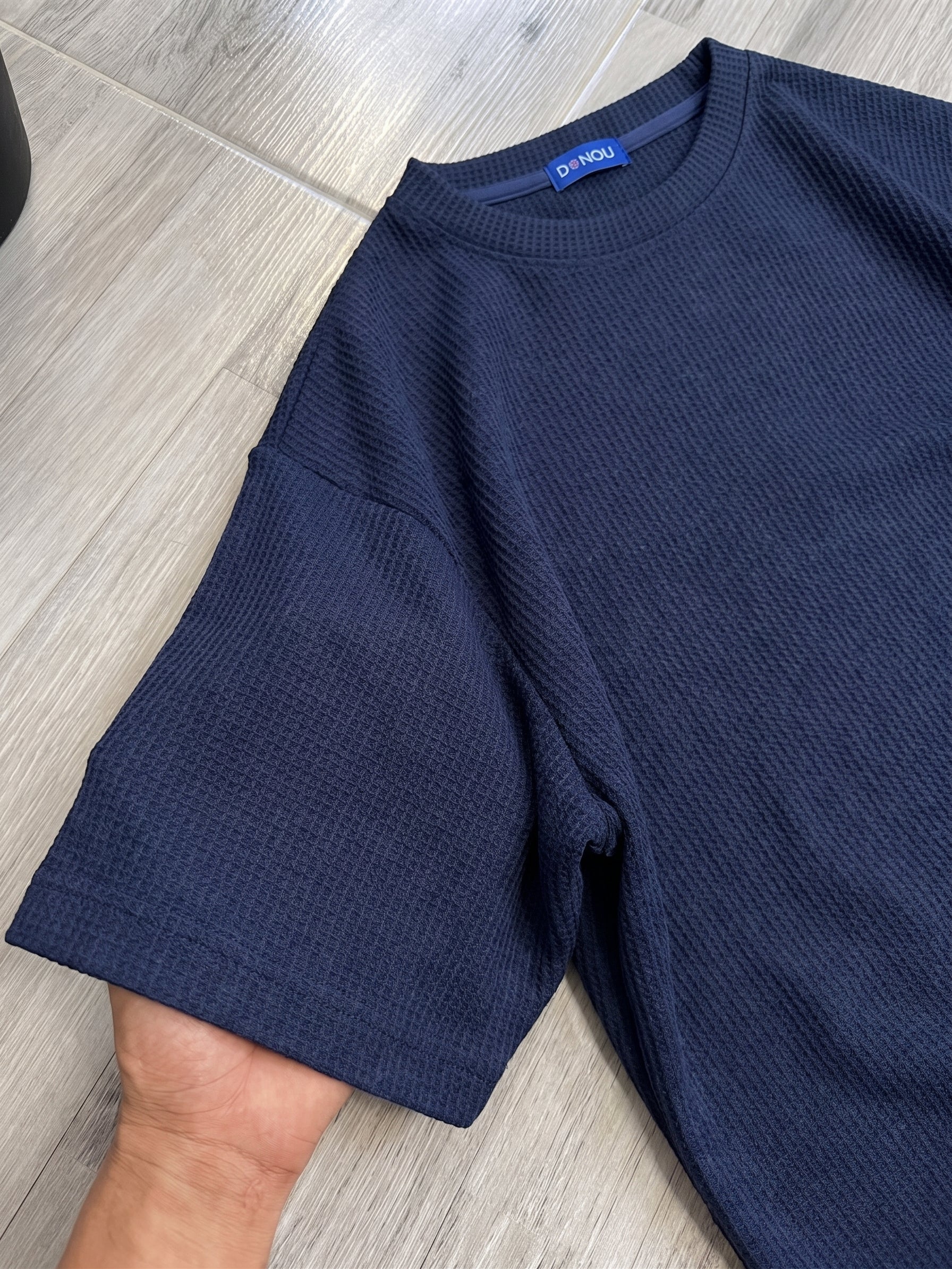 Emerce - Oversized Waffle Knit Tee For Men - Navy Blue