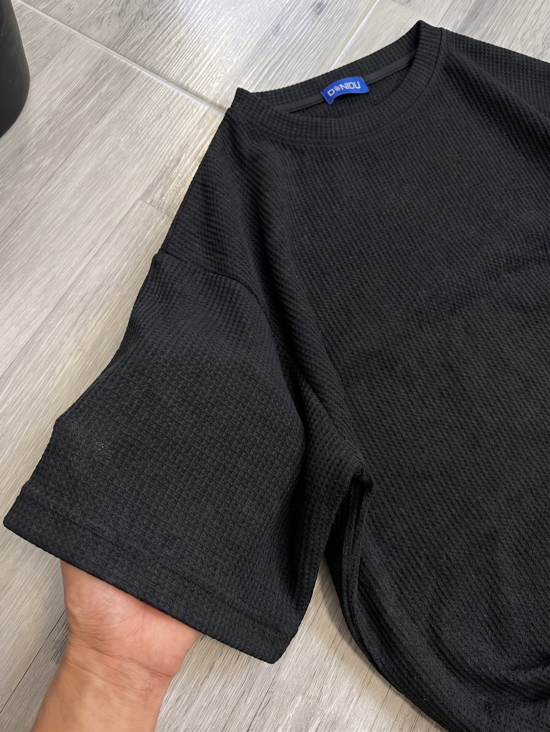 Emerce - Oversized Waffle Knit Tee For Men - Black