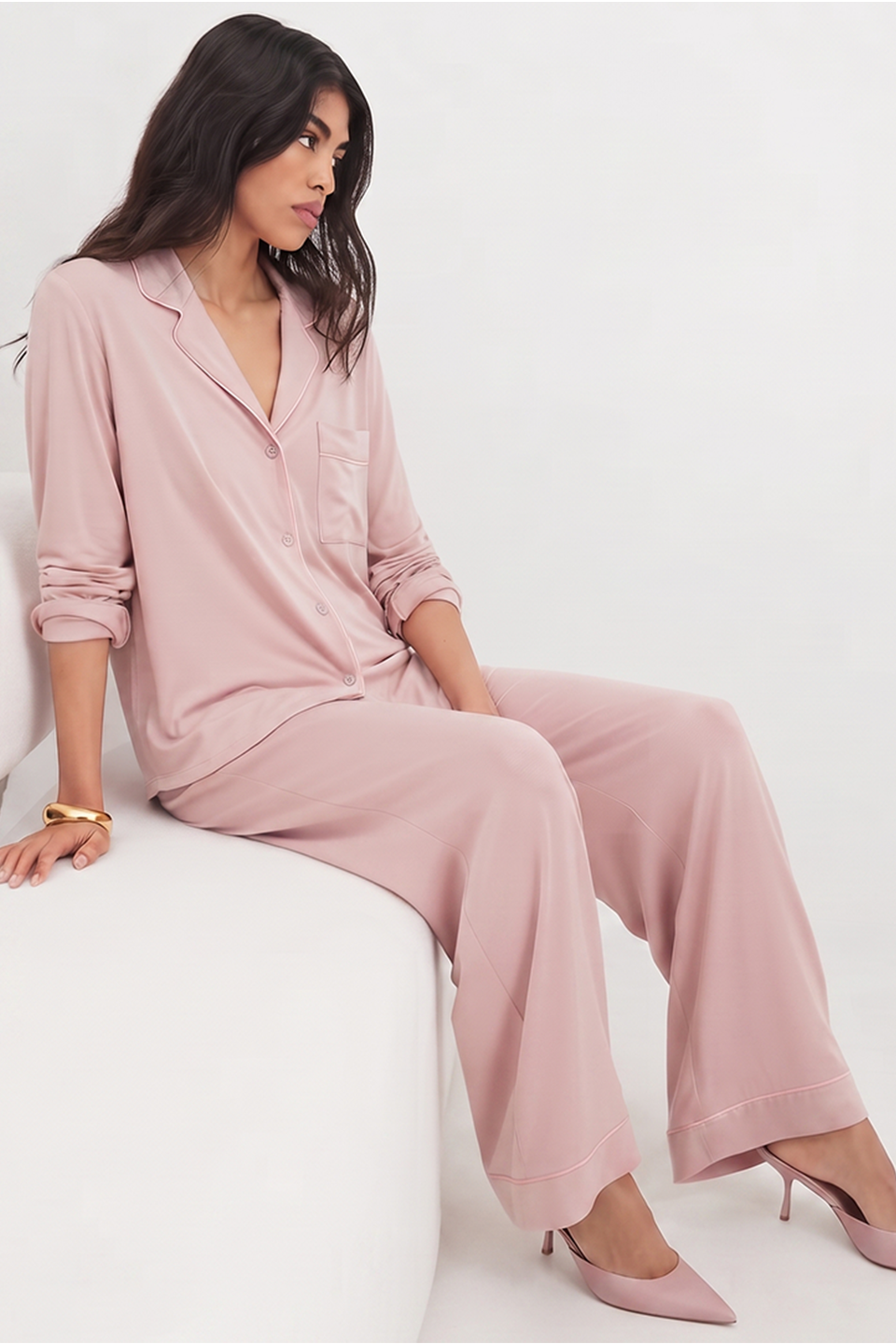 Emerce - Basic Linen Pajama Set - Dusty Pink
