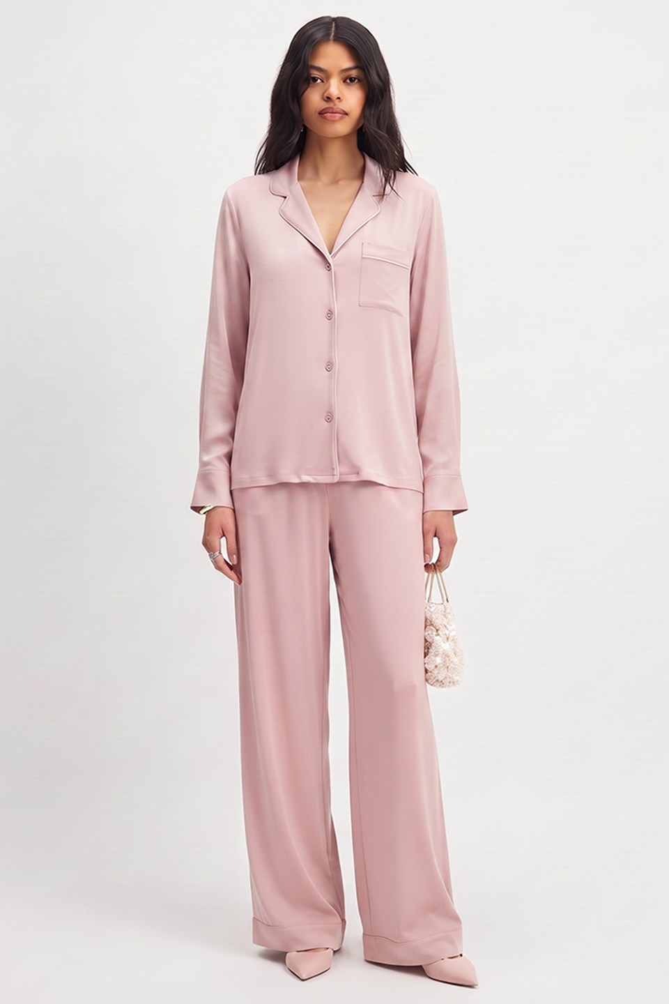 Emerce - Basic Linen Pajama Set - Dusty Pink