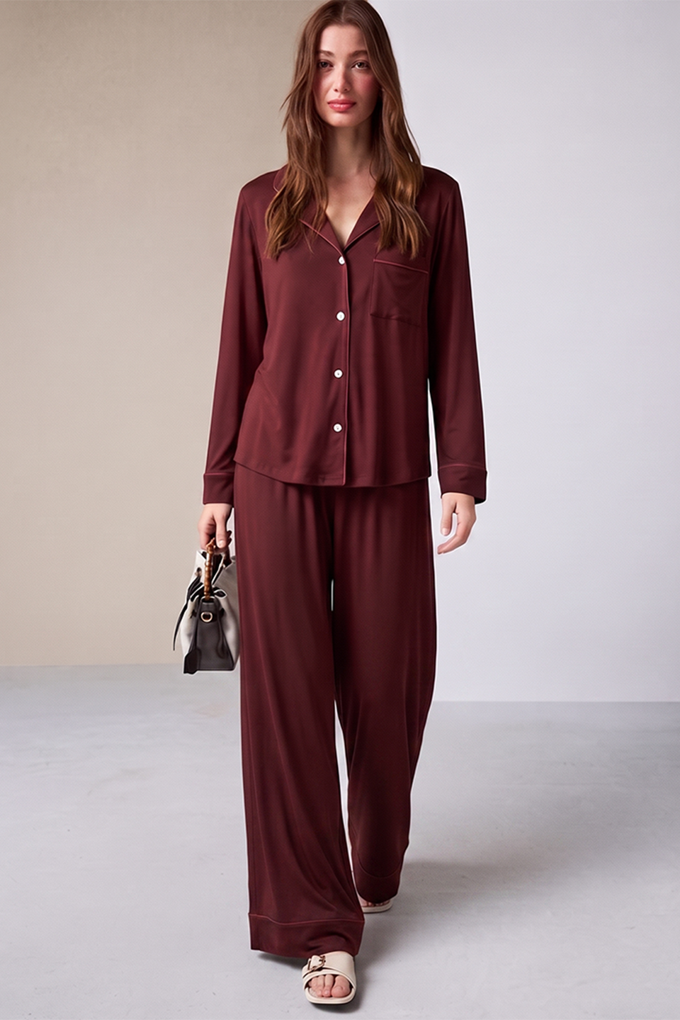 Emerce - Basic Linen Pajama Set - Red